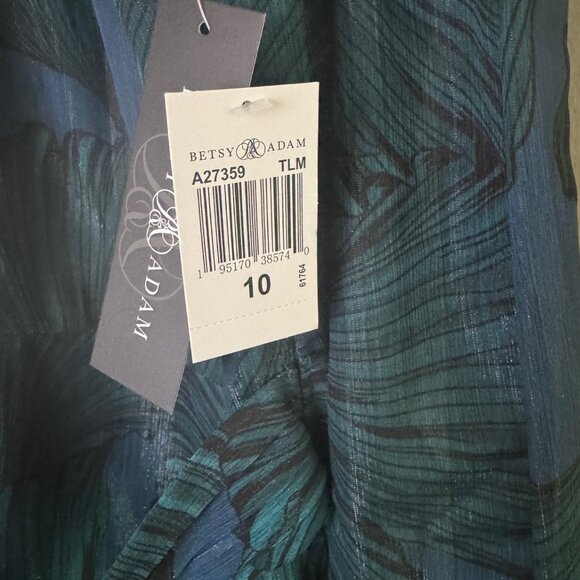 Betsy Adam High Neck Teal Gown - Picture 4 of 10